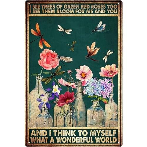 Flowers Butterfly Tin Sign Vintage Bar Club Restaurant Wall Decoration Gift