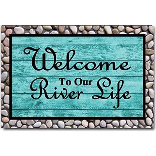 Rustic Old Barn Wood Doormat Welcome to Our River Life Door Mat Entrance Rug Floor Mat Balcony Mat Funny Home Decor Indoor