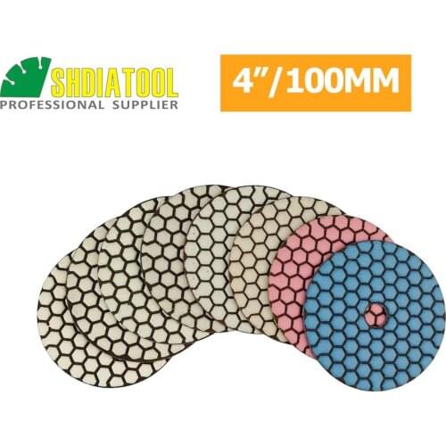 SHDIATOOL 8pcs/set 4" Dry Diamond Flexible Polishing Pads With All Grits Dia 100MM Resin Bond Sanding Disc Granite Marble Tile