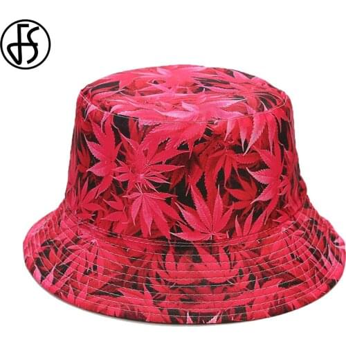 FS New Maple Leaf Print Summer Hat For Women Men Rosy Green Fisherman Cap Hip Hop Bucket Hats Outdoor Travel Panama Sun Caps