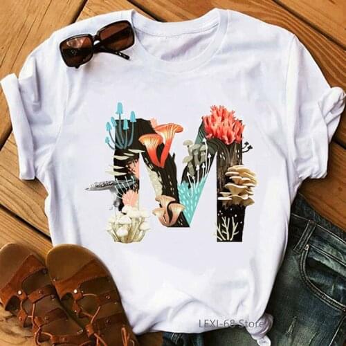 Cute Mushroom Letter M Print T Shirt Women Tshirt Femme Harajuku Kawaii Clothes Summer Style Female T-Shirt Dropshipping