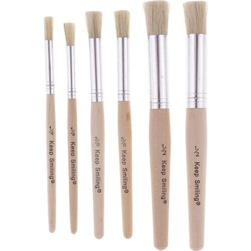 6x Artist Round Wood Handle Bristle Hair Oil Watercolor Acrylic Paint Brush