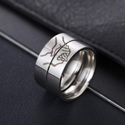 Rinhoo 2Pcs Pattern Engraved Stainless Steel Couple Ring Silver Color Romatic Design Wedding Valentines Day Anniversary Gifts