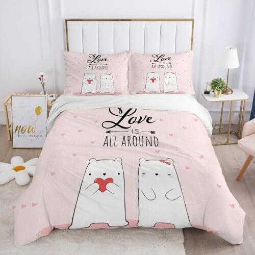 Children Bedding set for Kids Baby Child 140x200 200x200 Quilt/Blanket Duvet Cover Set Pillowcase Bed linens Single Pink bear