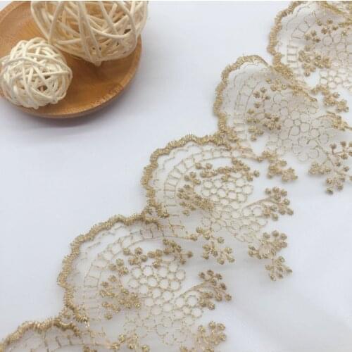 2 Meters Delicate Gold Flower Lace Trim for Sewing DIY Garment Accessories 10.5cm Handmade Lace Decoration Materials Fabric