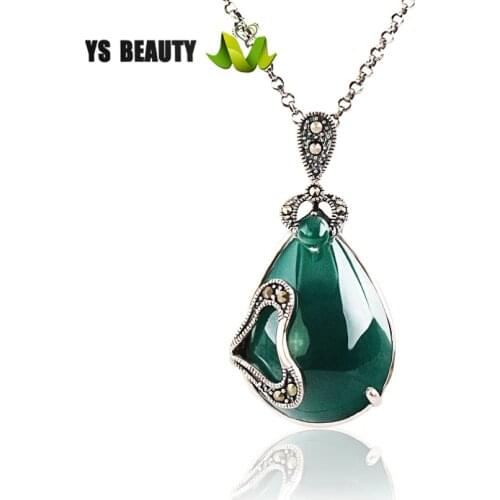New sterling silver inlaid green agate pendant fashion girl personality dress matching jewelry spring and summer fashion colors