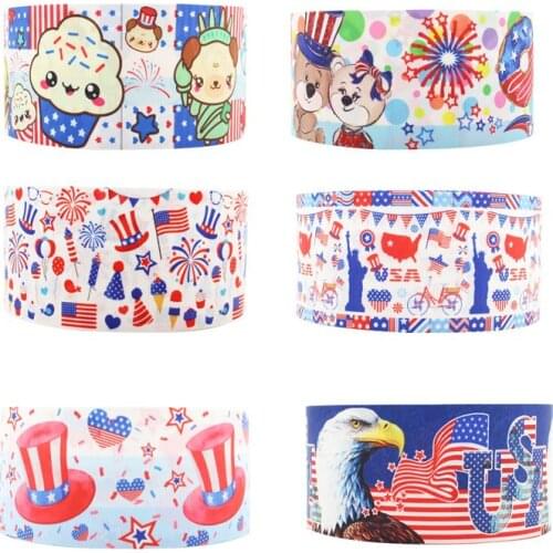 Q&N ribbon 16mm 22mm 25mm 38mm 50mm 75mm happy 4th of July 50yard Ribbons gift box with logo lace /FOE free shipping