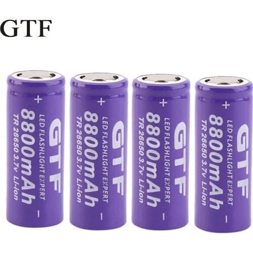 Li-ion rechargeable batteries, storage batteries, batteries for led flashlights, gtf26650, 8800mah, 3.7 v