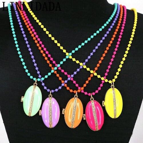5Pcs Trendy rainbow color enamel necklace oval Shell shaped high quality cz micro pave Jewelry for gift
