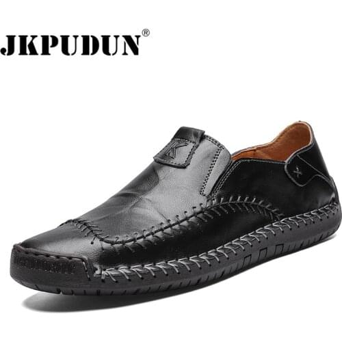 JKPUDUN Italian Mens Shoes Casual Luxury Brand Fashion Men Loafers Genuine Leather Moccasins Comfy Breathable Slip on Boat Shoes