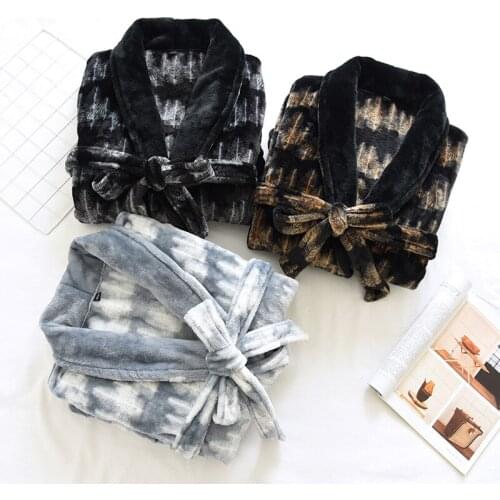 Fdfklak Men Leisure Bathrobe Autumn Winter Flannel Long Robe Thick Warm Sleepwear Male Loose Home Wear Lounge Nightgown