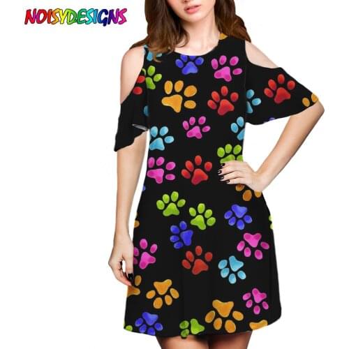 NOISYDESIGNS Casual Ruffles Loose Dress Women Summer Short Sleeve Rainbow Cool Cat Paws Print Woman Dress Plus Size 2021 Fashion