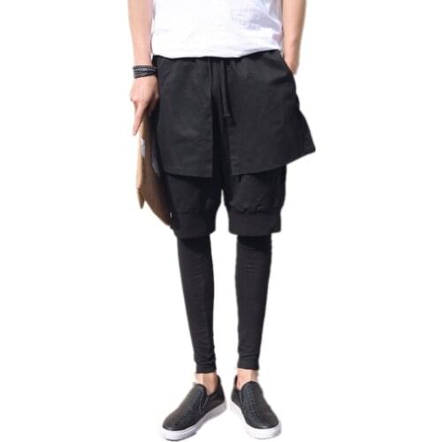 Free Shipping New Male mens man Spring and summer trousers night running pants fake two-piece tight legging fitness