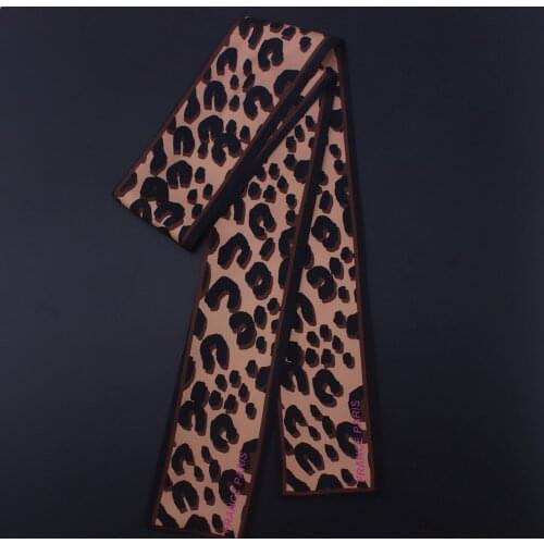 2018 New Design fashion Leopard Print Silk Scarf Women Brand Scarf Handle Bag Ribbons Fashion Head Small Long Scarves