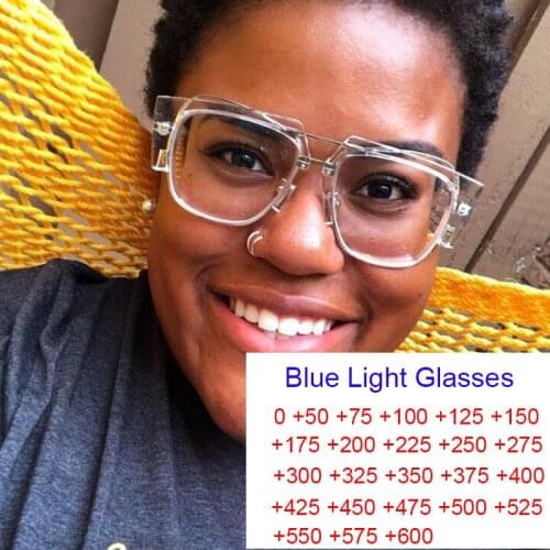 Anti-Reflective Presbyopia Glasses Unisex Oversized Square Eyeglasses Frames Vintage Black Half Reading Glasses Anti Blue Light
