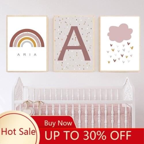 Personalized Name Canvas Painting Rainbow Cloud Art New year Wall Poster Minimalist Prints Nordic Posters Baby Room Decor
