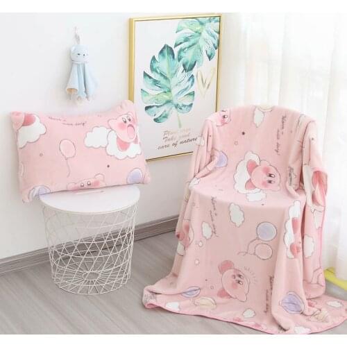 Kawaii Kirbs Pink Elf Plush Toys Large Flannel Blanket Anime Pillow Cases Home Supplies Home Decoration Girls Gifts