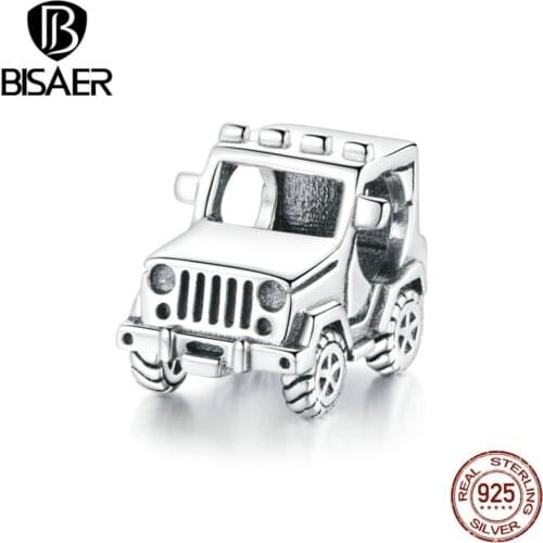 BISAER Off-road Vehicle Beads 925 Sterling Silver Car Charms Pendant Fit DIY Bracelet Necklace Jewelry EFC382