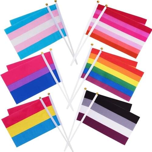 Rainbow Pride Flag Small Mini Hand Held Banner Stick Gay LGBT Party Decorations Supplies For Parades Festival
