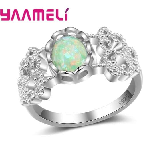 Luxuries Original 925 Sterling Silver Green Opal Channel Setting Finger Rings For Women Mother Festival Gift Jewelry