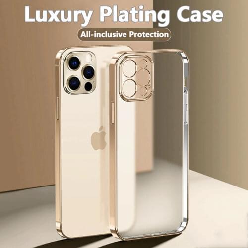 Luxury Plating Square Frame Transparent Case For iPhone 12 11 Pro Max Mini X XS XR 6 7 8 Plus SE2 2020 Soft Silicone Clear Cover