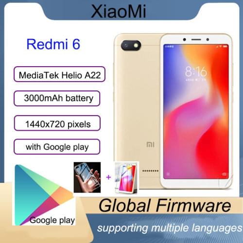 Used Redmi 6 3GB 32GB Mobile Phone Global ROM 5.45" Full Screen AI Face Unlocking 3000mAH