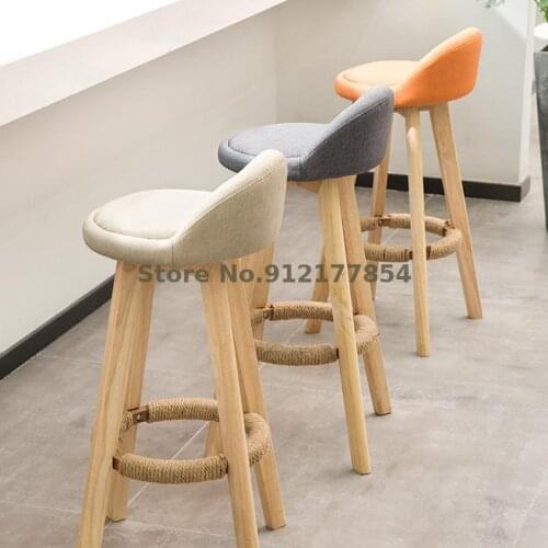 Modern And Simple Solid Wood Bar Stools High Stools Home Back Chairs Bar Stools Bar Chairs Milk Tea Shop Front Desk Chairs