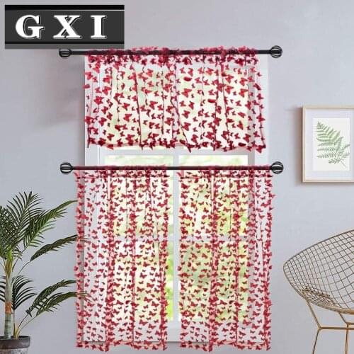 Wine Red Stereoscopic Butterfly Tulle Fantasy Roman Sheer Short Curtain for Kitchen Living Room Bedroom Panel