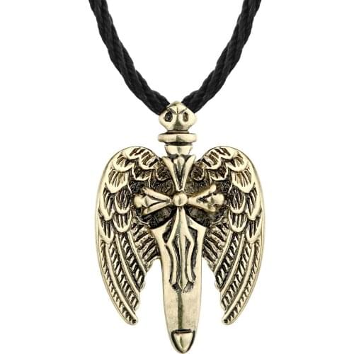 Antique Vintage Necklace Flying With Wings Rolled Sword Choker Cross Pterosaur Vintage Bronze Pendant