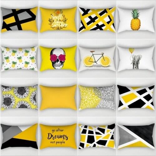 Yellow Grey Geometric Cushion Cover Home Decor Velvet Elephant Pillow Cover 30x50cm Decorative Chevron Pillows Case Pillowsham