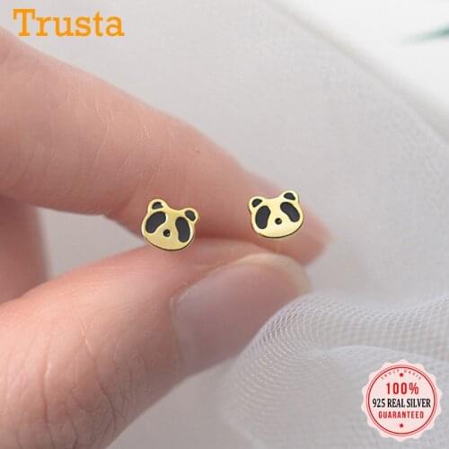 TrustDavis Real 925 Sterling Silver Sweet Cute Minimalist Animal Panda Stud Earrings For Women Wedding Party Fine Jewelry DS947