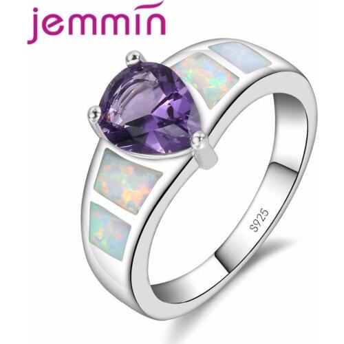 New Arrival Wide Band with White Clear CZ Crystal Water Drop Shape Fashion Blue Opal Ring for Women 925 Sterling Silver Ring