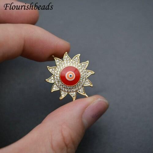Pave CZ Zircon Beads Mini Sun Shape Pendant Two Loops Jewelry Connectors Necklace Pendant Bracelet Charms DIY Accessories 10pcs