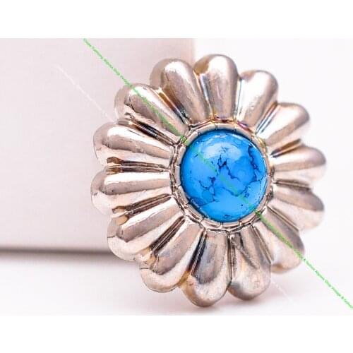 10x FASHION SOUTHWEST SILVER FLOWER BLUE TURQUISE LEATHERCRAFT ACCESSORIES DIY HANDCRAFT PET COLLAR BELT SHOES CONCHO FLAT BACK