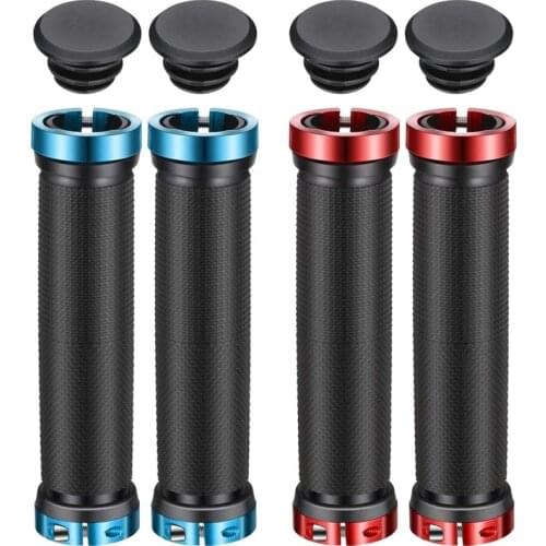2pcs/1 Pair Bicycle Grips Straight Sleeve Non-slip Rubber Grip Bar Mountain Bike Handlebar Aluminium Alloy Dust-proof End Cap