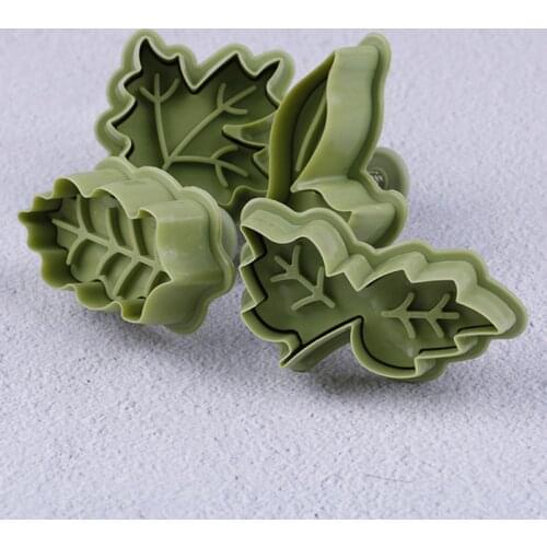 4 Pcs/set 4 Kinds Of Leaf Shape Plastic Cookie Cutters Cake Biscuit Mold Spring Plunger Baking Tool Kitchen Accessories