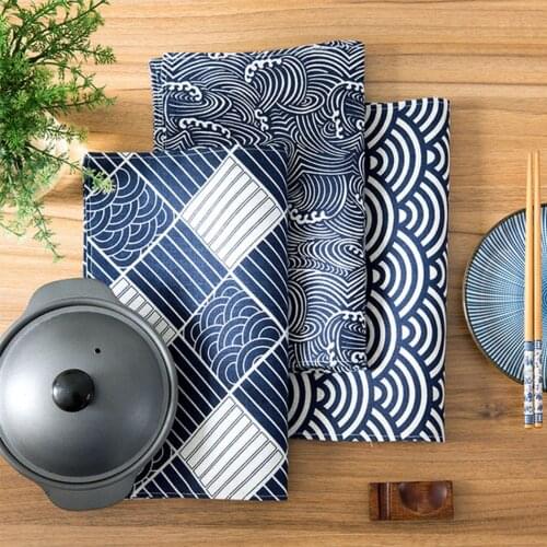 4PCS Durable Fabric Table Mat, Japanese Style Dark Blue Placemat,Kitchen Cloth Napkins,for Kitchen Dining Room Tea Table Decor