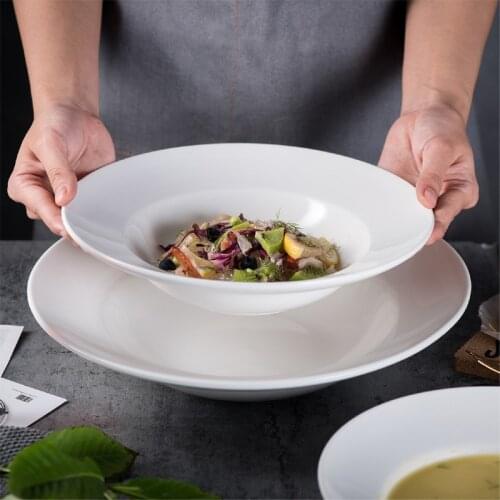 White Ceramic Dinner Plates Creative Soup Plate Household Pasta Plate Nordic Tableware Round Salad Bowl Eco-Friendly