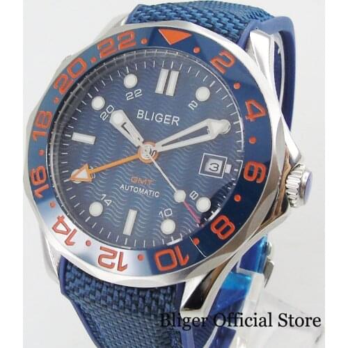BLIGER Luxury Mens Watch With Date Window Fashion Ceramic Bezel Luminous Dial Sapphire Crystal 41mm Self Winding Wristwatch