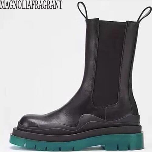 Winter New women shoes platform Chelsea Boots Women Mid-tube Boots Casual Slip-on Womens Boots Green botas de mujer ay16