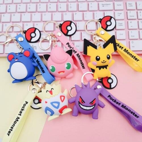 Pokemon Anime Pikachu Marill Snorlax Togepi Gengar Rubber Keychain Bag Key Ring Pendant Accessories Childrens Birthday Gifts