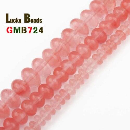Natural Rondelle Stone Beads Pink Cherry Quartz Round Beads For Jewelry Making DIY Bracelet Earrings Accessories 15'' 4/6/8mm
