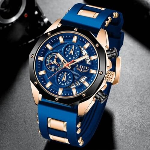 2021 NEW Top LIGE Brand Casual Fashion Watches for Man Sport Military Silicagel Wrist Watch Men Watch Chronograph Relojes Hombre