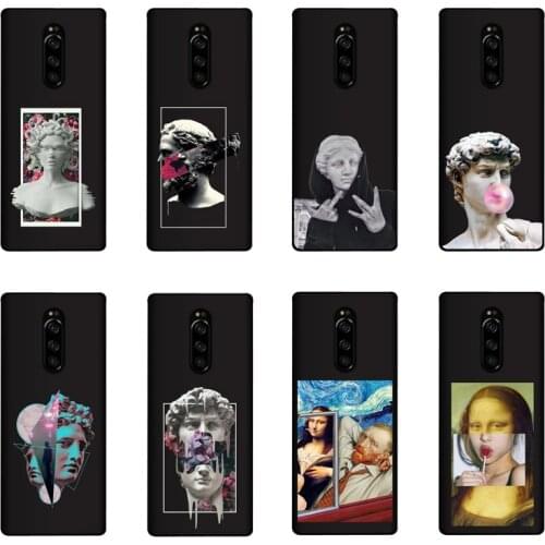 QAQsam Soft TPU Silicone For Sony Xperia 1 Case Back Cover Cartoon Statue Abstract Art Painted Cases