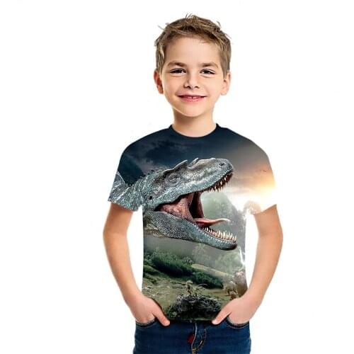 2021 Summer New Dinosaur Paradise 3D Printed Childrens T-Shirt Harajuku Round Neck Breathable Hip Hop Short Sleeve Top