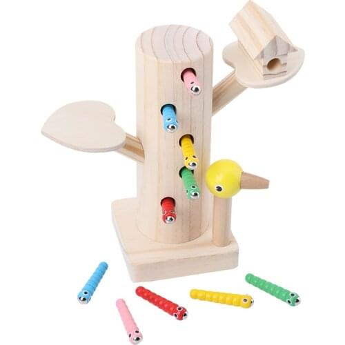 Baby Wooden Toys 3D Puzzle Magnetic Caterpillar Catch Worm Game Fishing Toys Math Early Childhood Educational Toys For Children