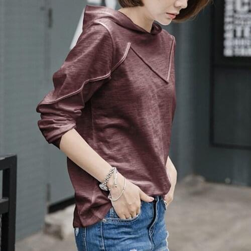 Design Spring Women Shirt Hooded Casual Cotton Bottoming Tshirt Female Loose Korean Long Sleeve Bamboo Cotton Tops Blusa f2727