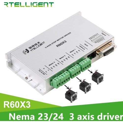 Rtelligent Nema 23 24 Stepper Motor Driver R60X3 3 Aixs Independently Drives 3pcs 2-Phase Motor with Below 60mm Stepper Motor