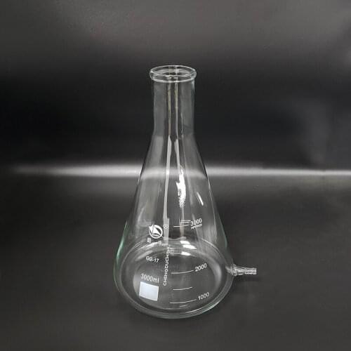 Filtering flask with Lower tube,Capacity 3000ml,Triangle flask with tubules,Lower tube conical flask,With tick marks