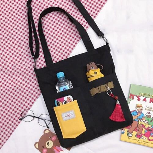 Canvas Tote Bag Women Shopper Bags Designer Handbag 2021 New Fashion Casual Large Capacity Multi-Pocket Schoolbag Crossbody Bags